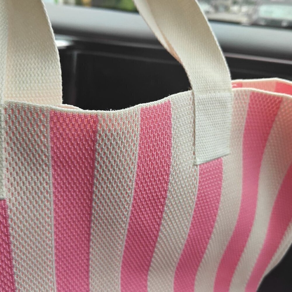 Pink Women's Fashion Striped Contrast Color Tote Bag - Picture 6 of 6